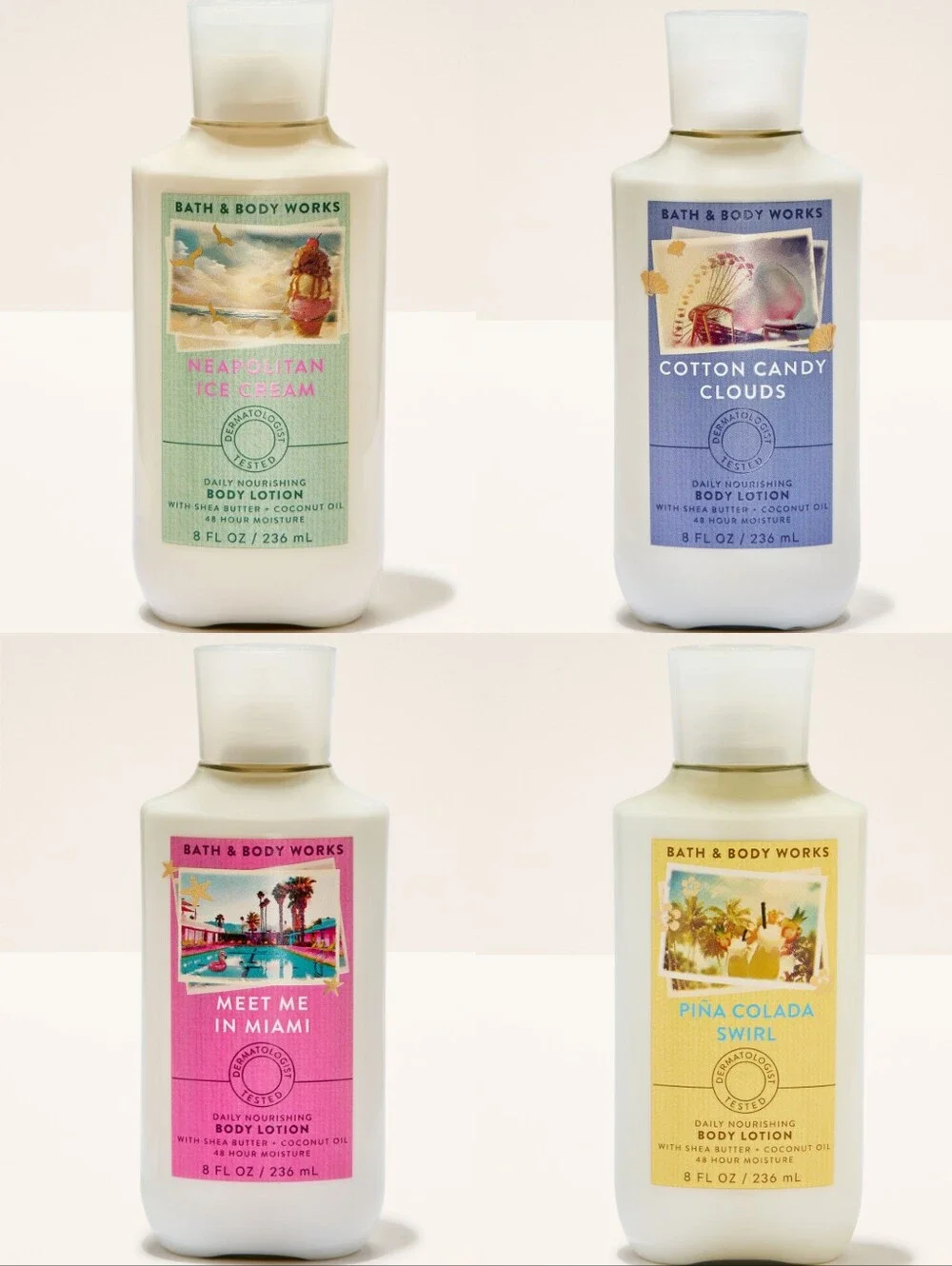 Bath & Body Works Summer Daily Nourishing Body Lotion Variety Set of 4 New RARE
